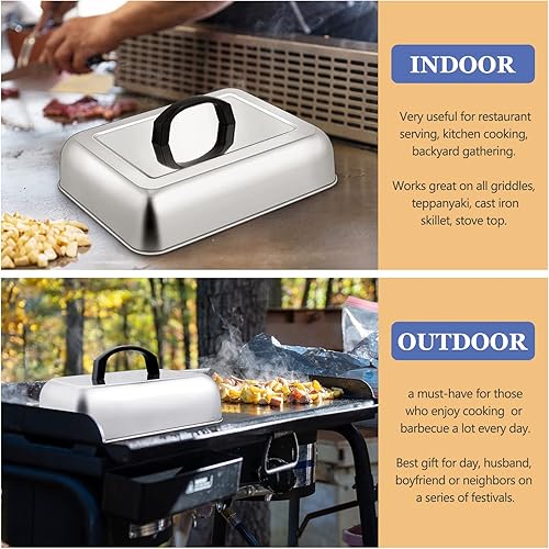 Miniatura 7 de HaSteeL - Cúpula rectangular para fundir quesos, cubierta de acero inoxidable para parrilla plana superior plana, barbacoa, asar al vapor, cocinar