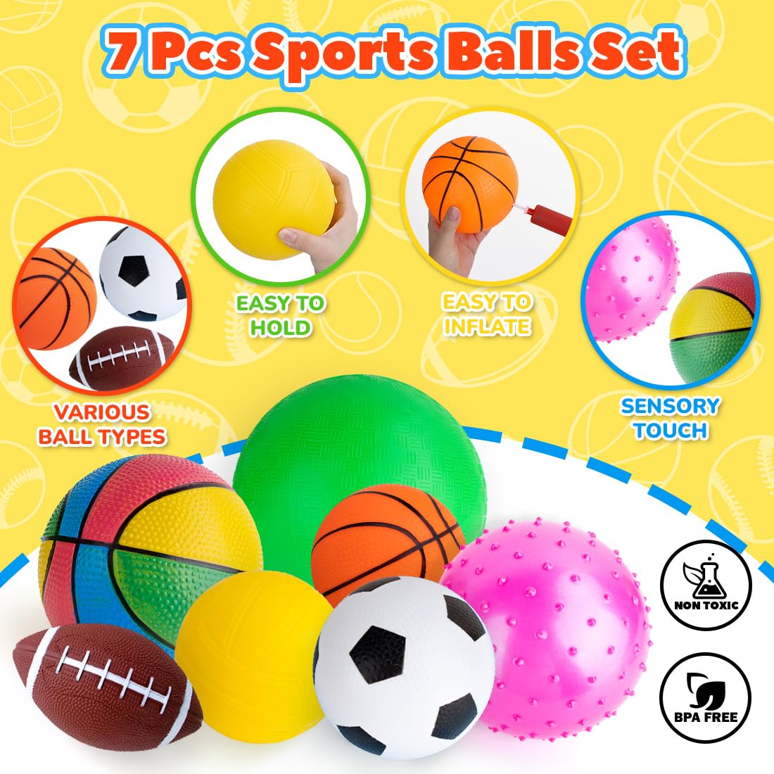 teytoy Balls for Toddlers 1-3,Toddler Sports Ball Outdoor Toys,Set of 7 Kids Indoor Outdoor Toys-PlaygroundBall Basketball Football Volleyball Rugby Bounce Ball with Bag - Image 2