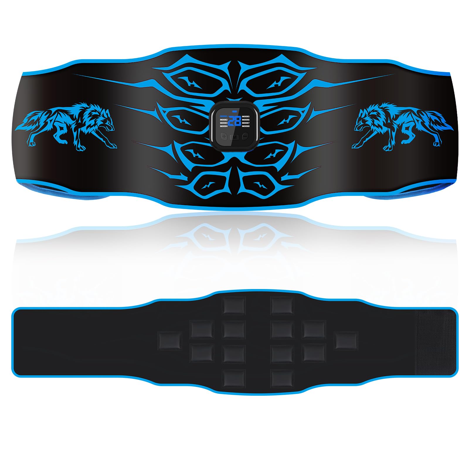 EMS Muscle Stimulator, Washable & USB Rechargeable Abs Trainer, 8 Modes 30 Levels, Soft & Skin-Friendly Toning Belt with 14 Pads, Portable Fitness Abs Muscle Stimulator for Men & Women, Home Office