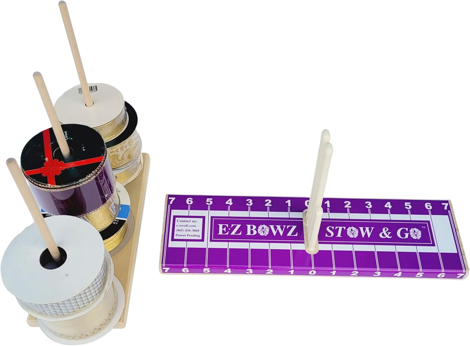 EZ Bowz Stow & Go Bow Maker with Detachable Spool Holder - Easy Bow Making Tool - Bowmaker for Crafts, Wreath Making, Tree Top Bows, Hair Bows, Ribbon Bows, Gift Bows - Christmas Decor Bowmaking