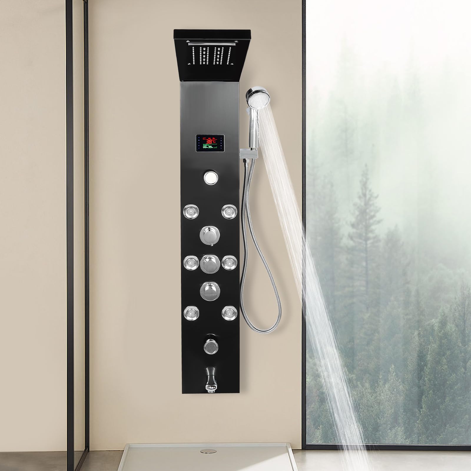 Tap Panel Stand Up Shower Brushed Nickel Bathroom Shower Panel Digital Screen ...