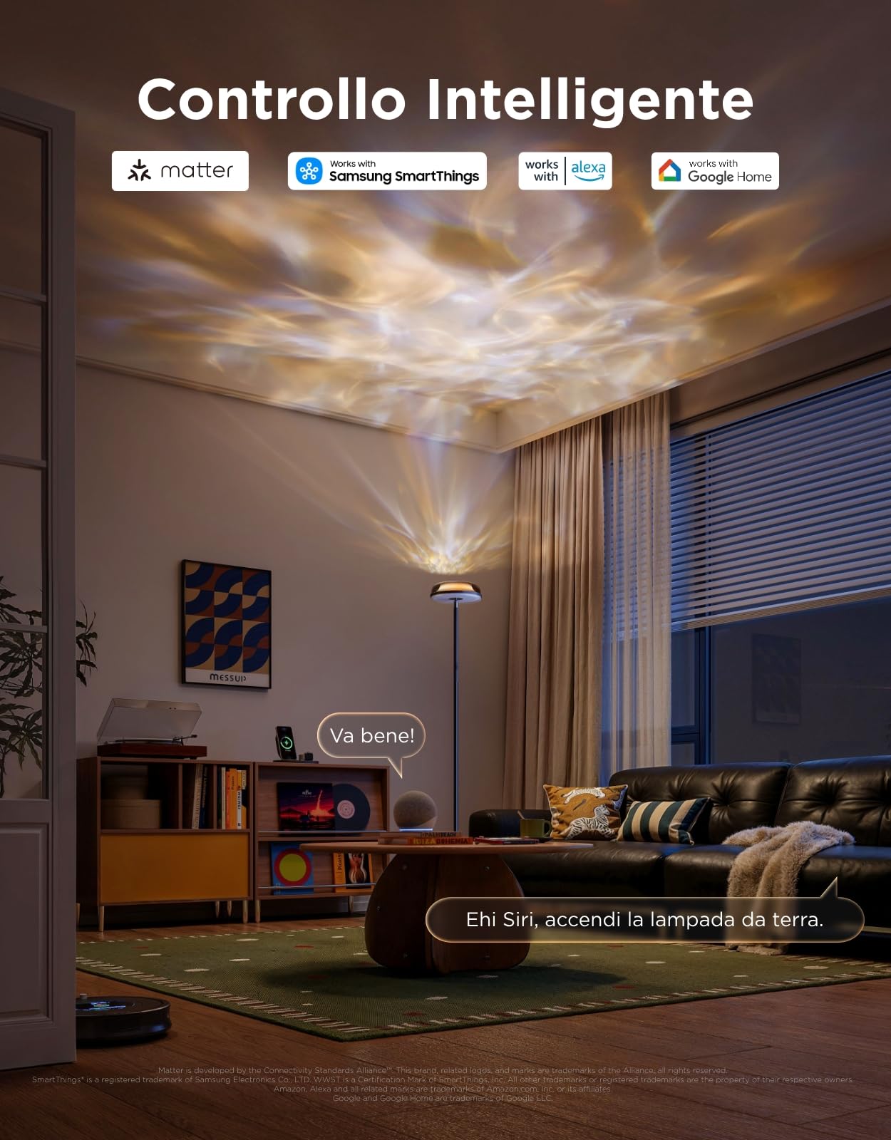 Govee Uplighter Lampada da Terra con Effetto Nebulosa, Separata Trizona Lampada Terra Dimmerabile, Luce Ondulata RGBIC Freddo-Caldo, 80+ Scene, 2700-6500K,1000lm,Compatibile Matter,170cm per Salotto