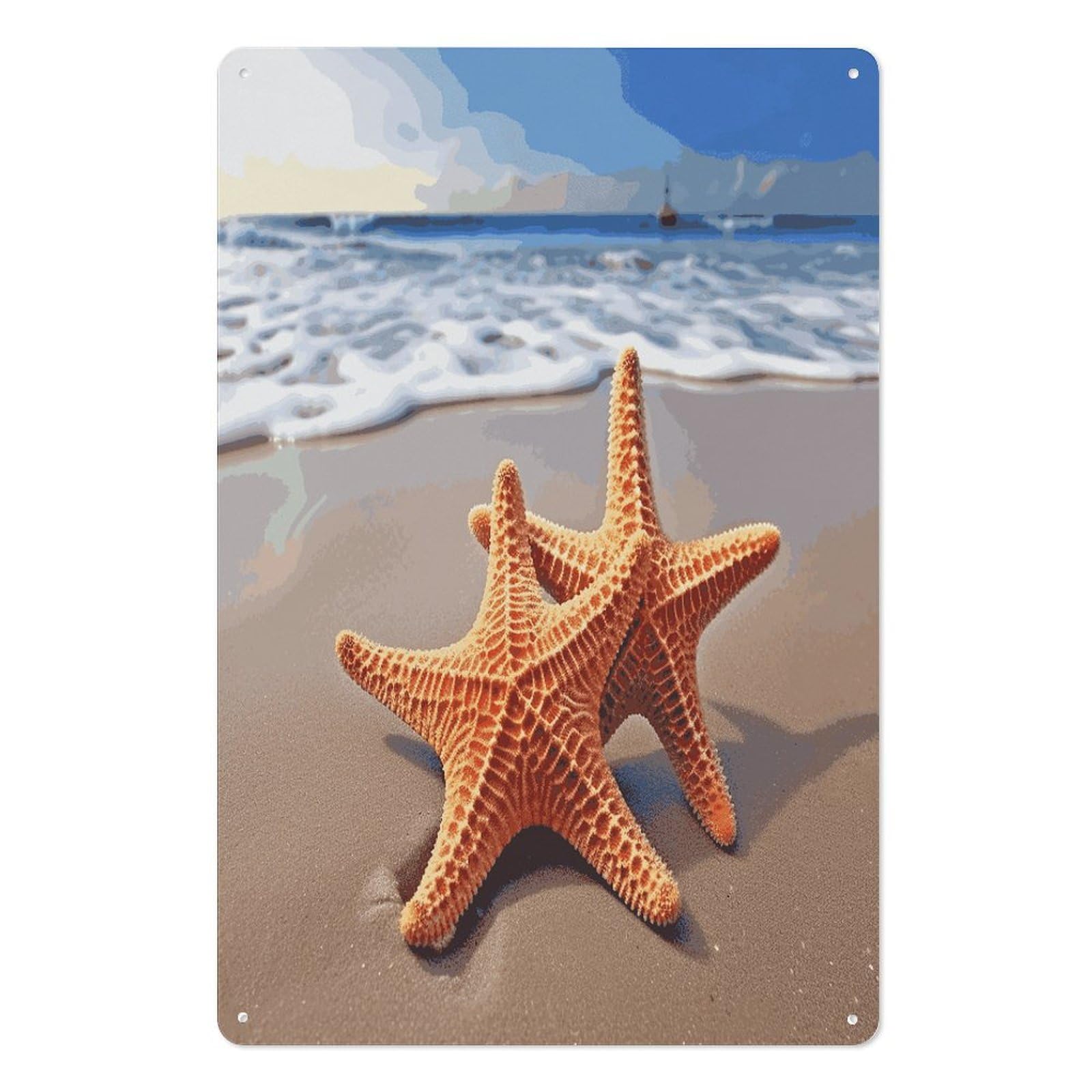 Adfgyerh Style Starfish On The Beach Tin Sign Hanging Art Prints,Wall Decor For Gifting And Party Decoration 7.9X11.8 Inch,Wall Art For Home Garden Greenhouse Living Room Bedroom Yard
