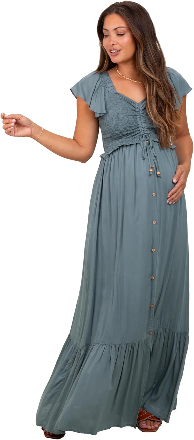 PinkBlush Sage Smocked Top Woven Maternity Maxi Dress