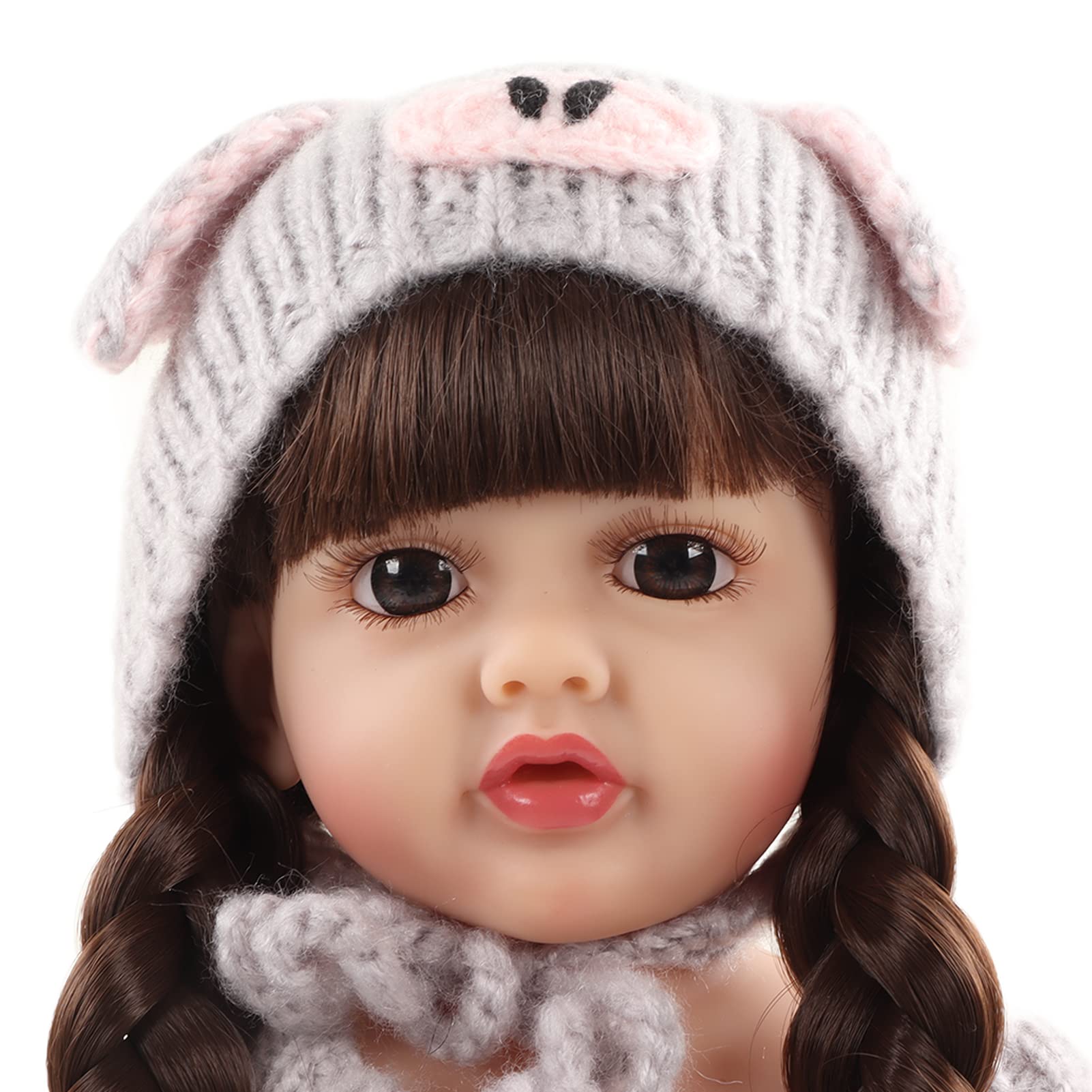 22 Zoll lebensechte Neugeborene Babypuppe, Ganzkörper-Silikon, handgefertigt, realistisches Babypuppen-Set mit Schnuller, Milchflasche, Schuhen für Rollenspiele, Sammlerstück,