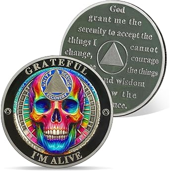 AtSKnSK Sobriety Chip, Grateful I'm Alive AA HA NA Chips AA Coin, Recovery Medallions Sobriety, Token Gifts Of Alcoholics Anonymous For Men And Women