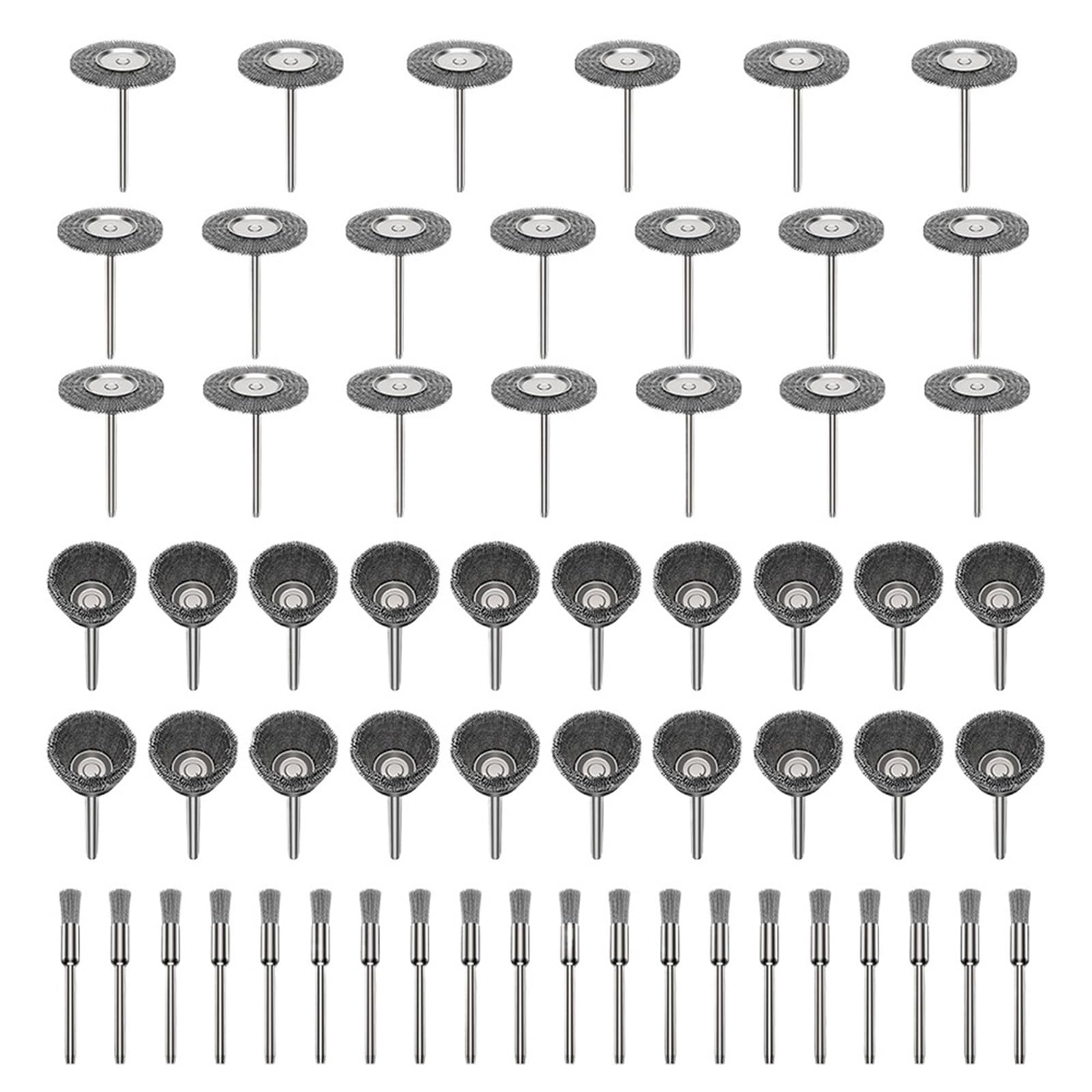 Spazzole metalliche a tazza, Spazzola a tazza abrasiva in filo di acciaio al carbonio, 60 pezzi, argentata