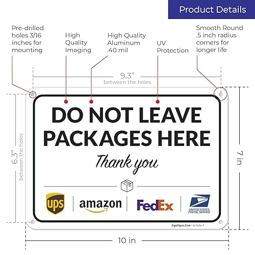 Vista 384 de Cartel de entrega del paquete, letrero de instrucciones de entrega, 10 x 7 pulgadas, aluminio 040 libre de óxido, resistente a la decoloración