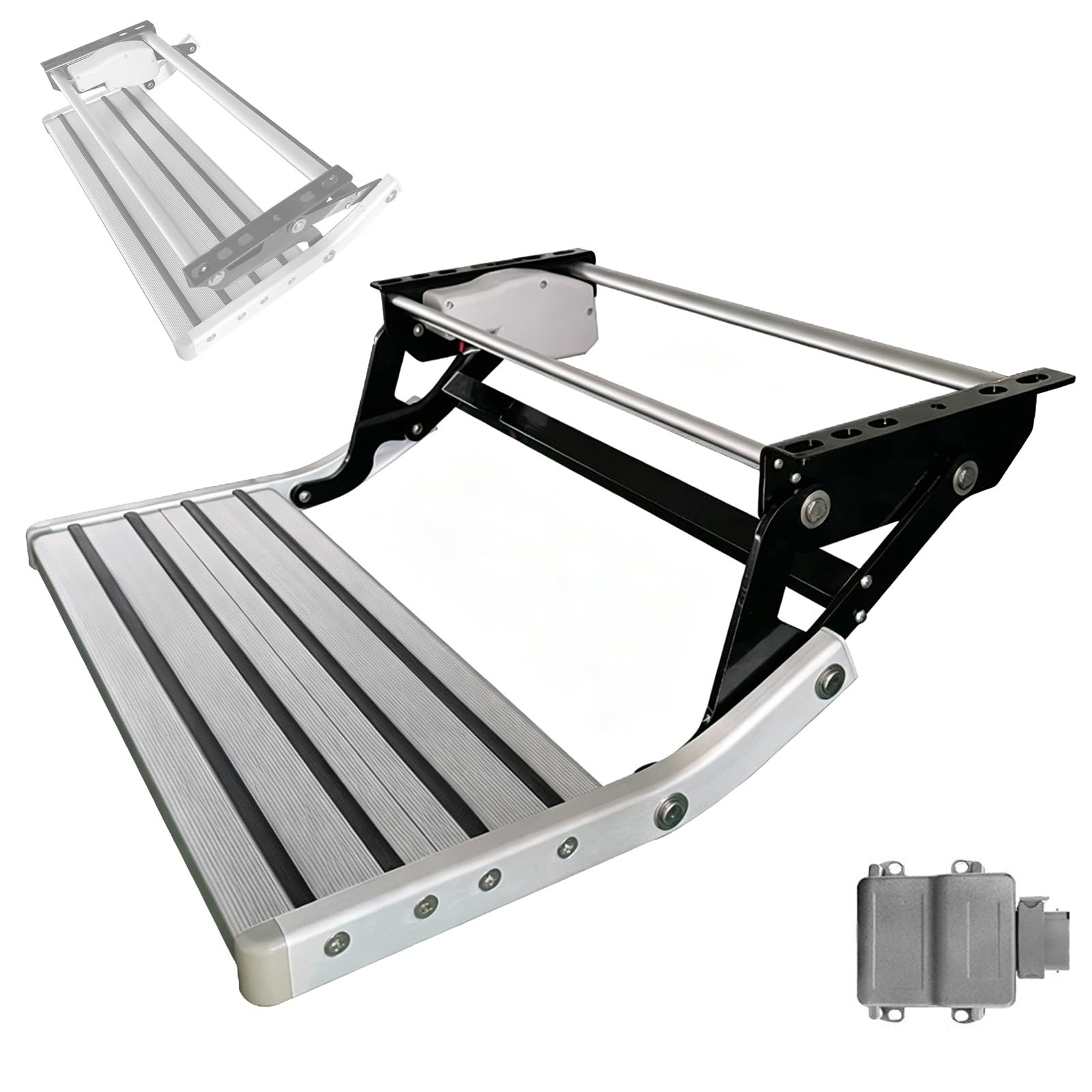 RV Entry Steps, Camper Steps Folding Electric, Gated Switch, Aluminum Alloy, Anti-Slip, for RV, Trailer, Camper, 440lbs
