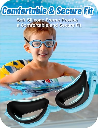 Miniatura 2 de Vvinca Gafas de natación para niños, 2 unidades, protección UV antivaho y cómodos sellos de silicona para niños pequeños, fácil de ajustar durante 3