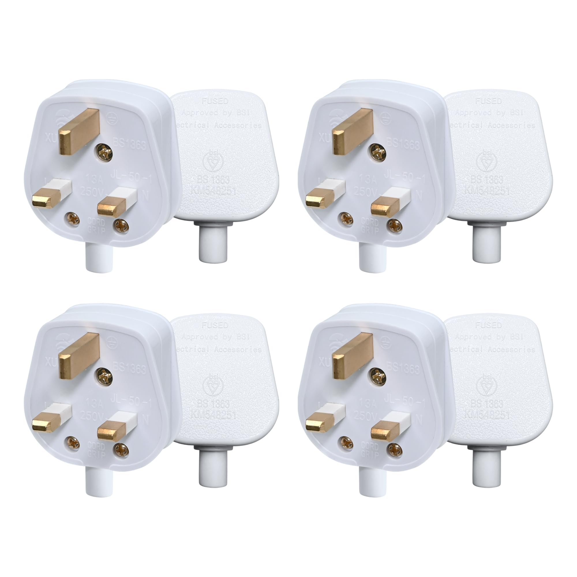 Double Dragon 13 Amp UK 3-Pin Plug, White, Pack of 4 "White"