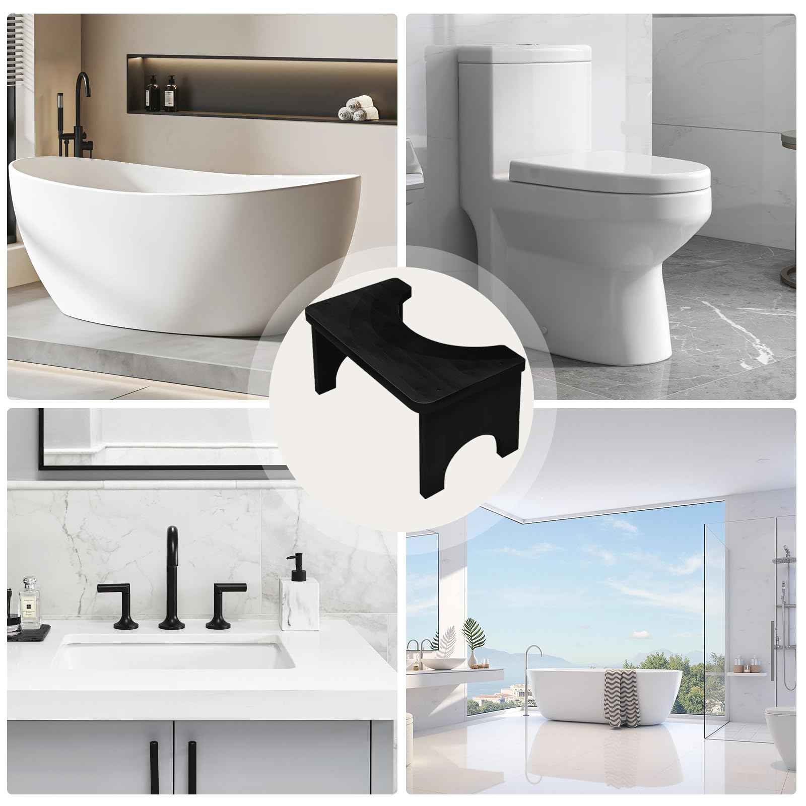 Tabouret de Toilette en Bambou, Marchepied de Salle de Bain pour Adultes et Enfants