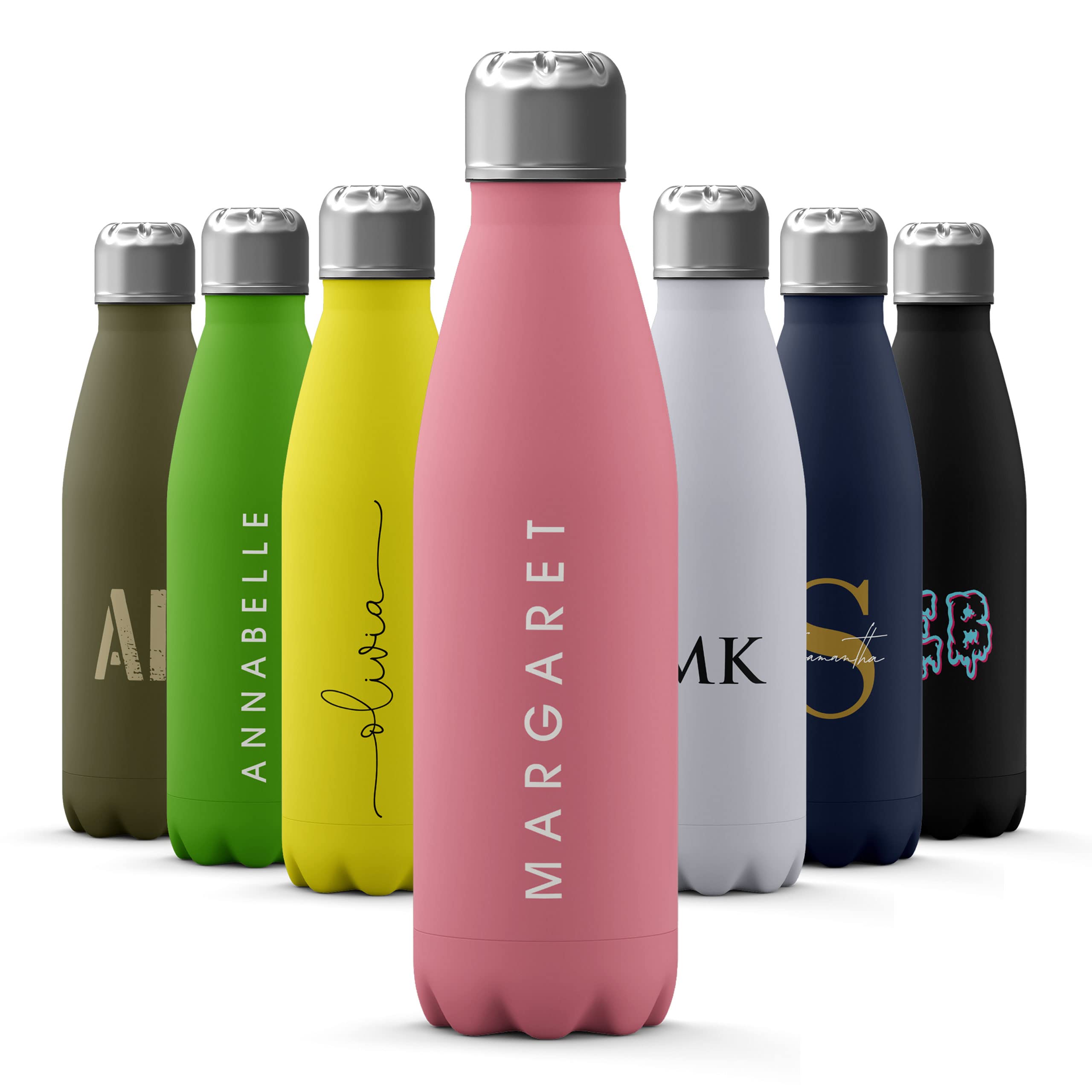 Tirita Personalised Water Bottle - Thermal Travel Flask for Hot & Cold Drinks - Insulated Stainless Steel Bottle - Gym, Office, School Drink Bottles - 500ml water bottle [01- Name in White] — image 1