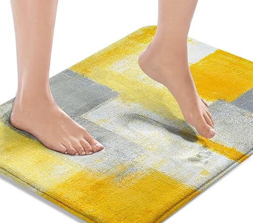 Britimes Alfombra de baño antideslizante para baño, antideslizante, diseño geométrico de graffiti, color amarillo y gris, tapete decorativo de 18 x