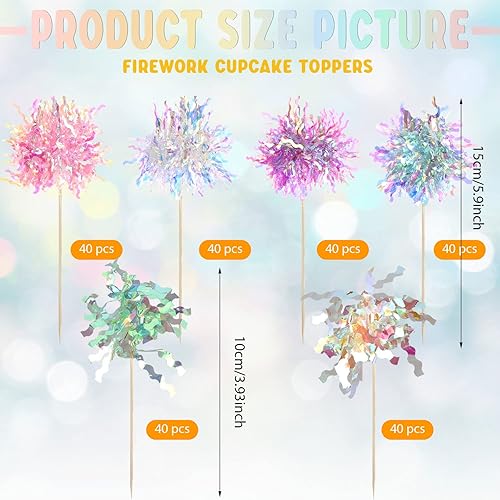 Miniatura 2 de 240 piezas de adornos para magdalenas de fuegos artificiales, palillos de dientes con volantes, decoración de pasteles, adornos de oropel brillante