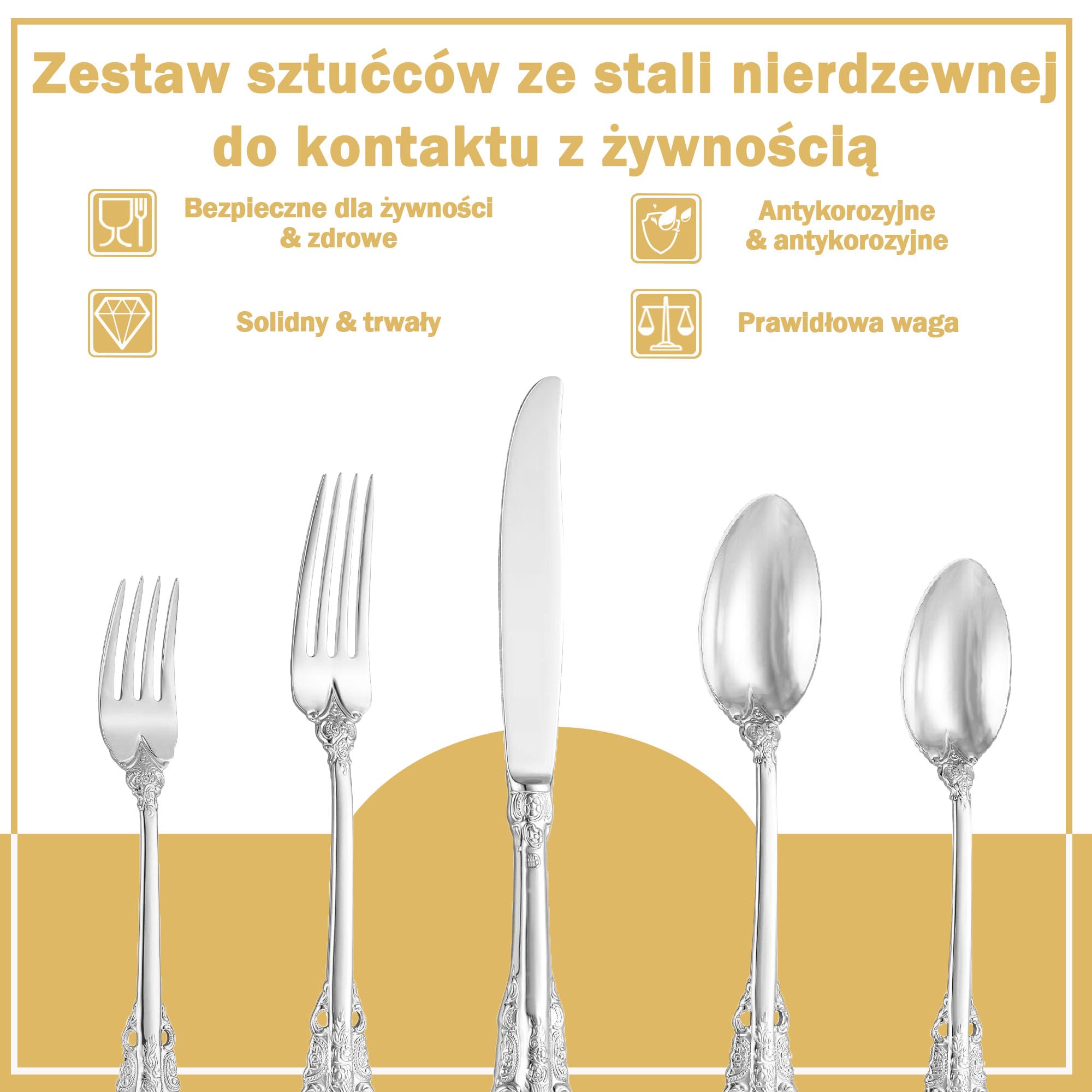 Gorgeous Baroque Srebrny 18/10 Stal nierdzewna 20-elementowy zestaw sztućców, Zestaw sztućców ze stali nierdzewnej odpornej na rdzę, w tym widelec, łyżka i nóż z pudełkiem prezentowym