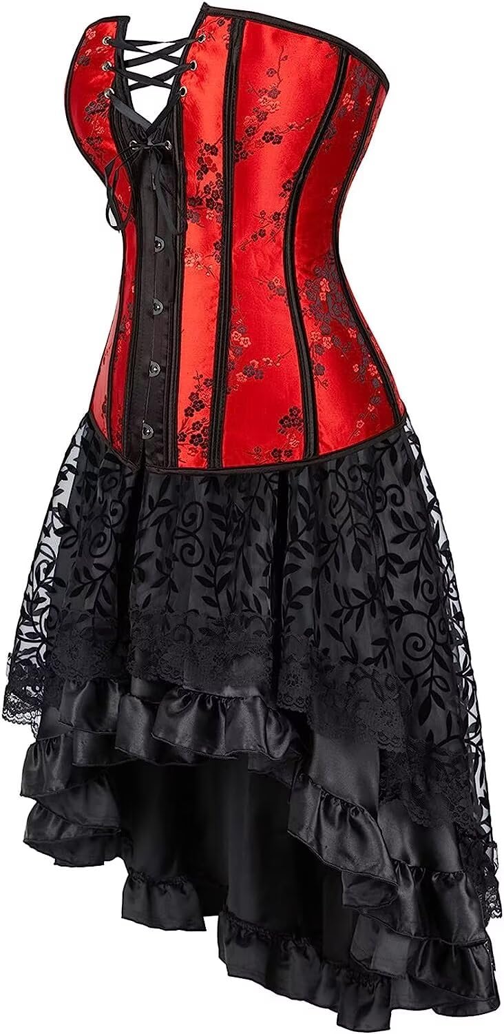 Josamogre Bustier Corset avec Jupe Irregular Robe de soirée Sexy Broderie Robe de soirée Courte Gothique Halloweenn