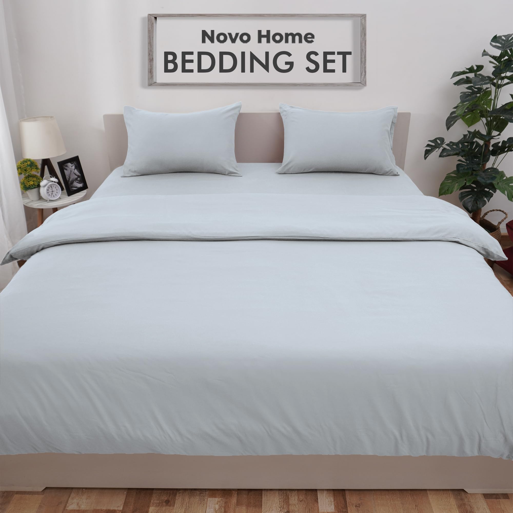 Novo Home Bedding Set Single with Fitted Sheet, Duvet Cover & 1 Pillowcase โ Blue Grey Microfibre 3 Piece Bed Set | Soft, Durable & Easy Care Single Bedding for All Season Comfort in Modern Bedroom
