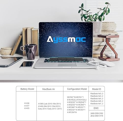 Miniatura 3 de Ayssmac Batería A1466 A1405 A1496 A1377 para laptop compatible con Apple MacBook Air de 13 pulgadas A1466 2012 2013 2014 2015 2017 A1369 2010 2011