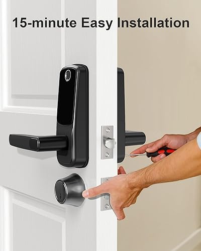 Miniatura 9 de Cerradura de puerta de entrada sin llave con asa, cerrojo WiFi integrado, cerradura de seguridad inteligente de huellas dactilares para puerta