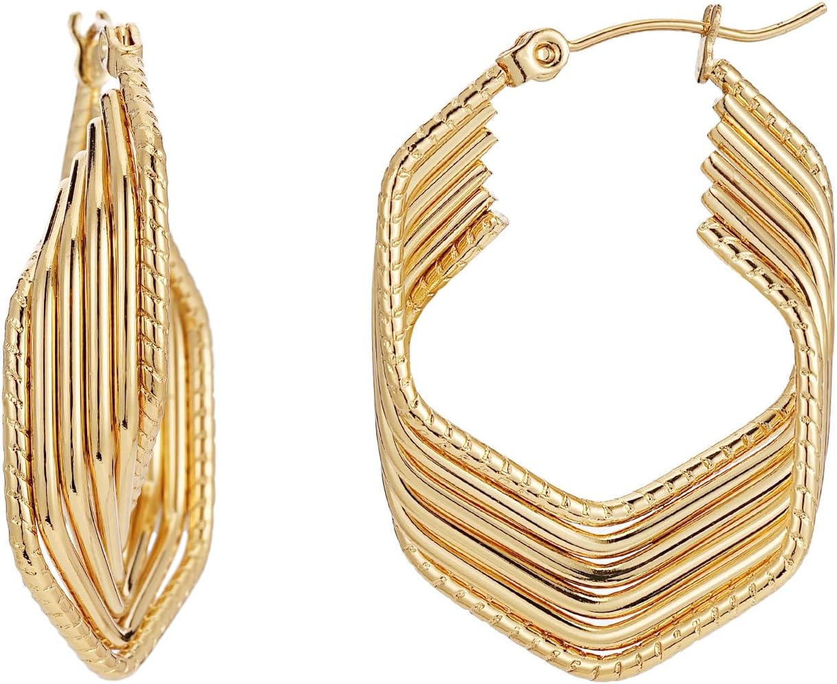 Textured Gold Hoop Earrings for Women 18K Gold Chunky Statement Earrings Trendy Gifts Lightweight for Women