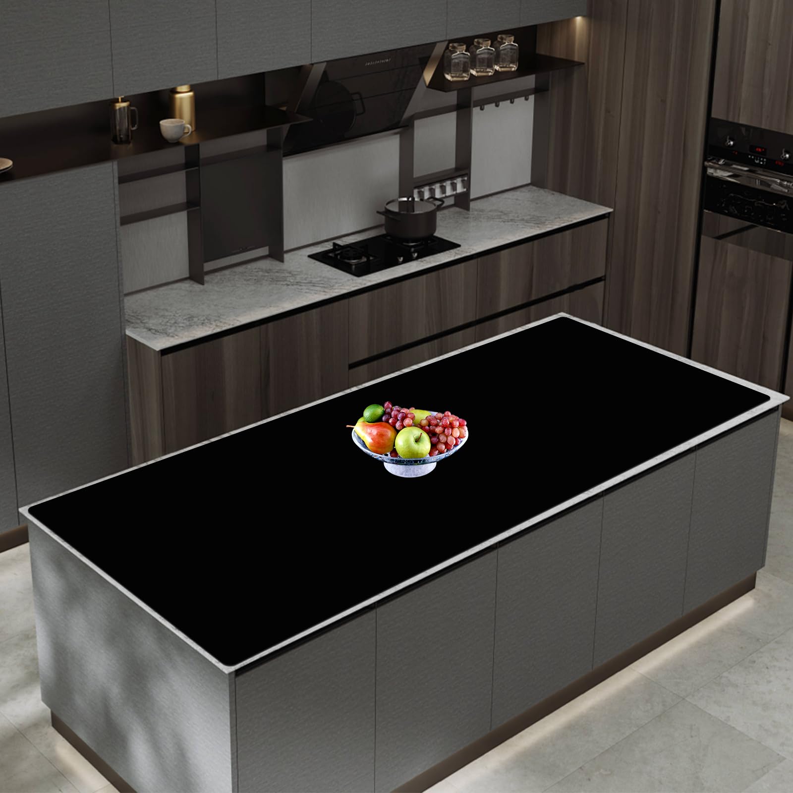 1203939x243939305cmx60cm extra large silicone mat for kitchen counter heat resistant countertop protector non-slip waterproof kitchen island mat easy to clean black