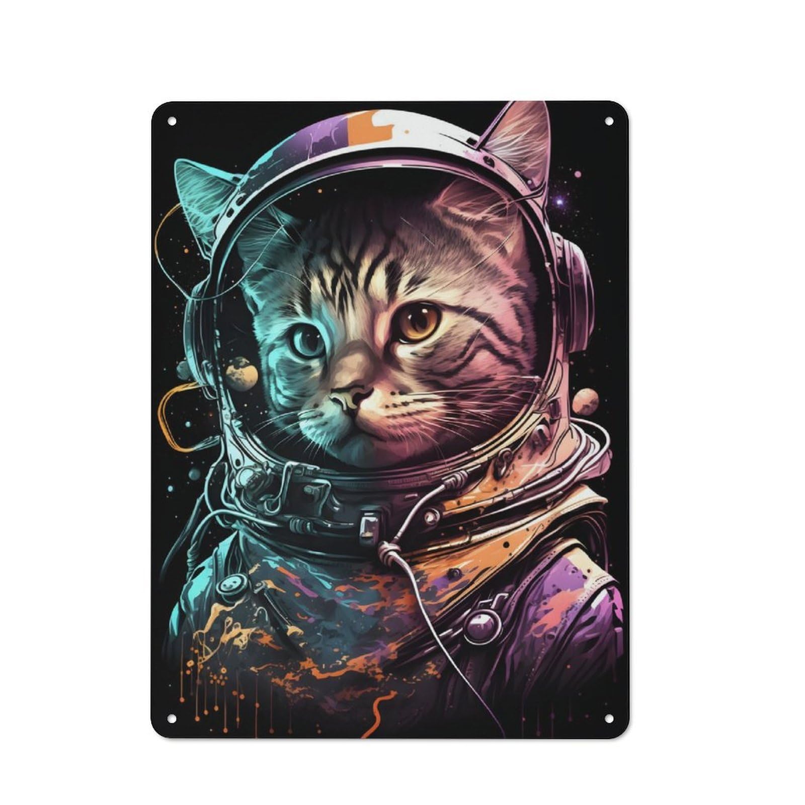 Retro Retro Metal Sign 40x30cm Featuring Cat As An Astronaut, Old Style Wall Plaque for Lounge, Study, Pub Or Wall Gallery