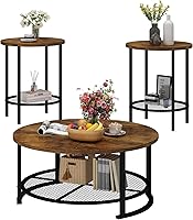 Vista 20 de Recaceik Juego de 3 mesas auxiliares redondas y mesa auxiliar con almacenamiento, moderna mesa de centro negra vintage y mesa auxiliar para sala