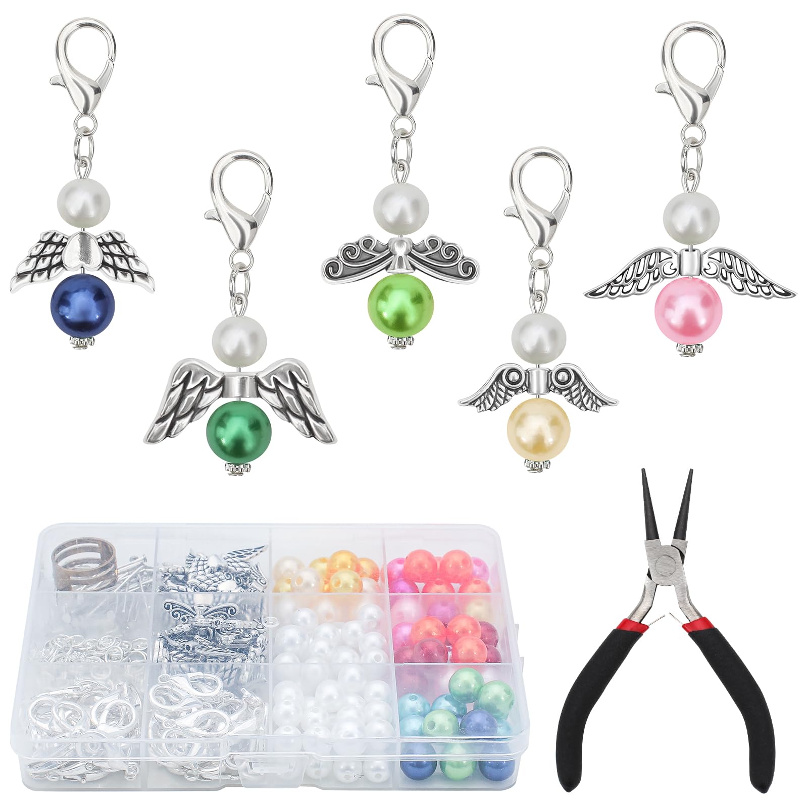 LUBOXIN Kit Fabrication 50 Porte-clés Ange Gardien - DIY Perles Pour Mariage Et Baptême