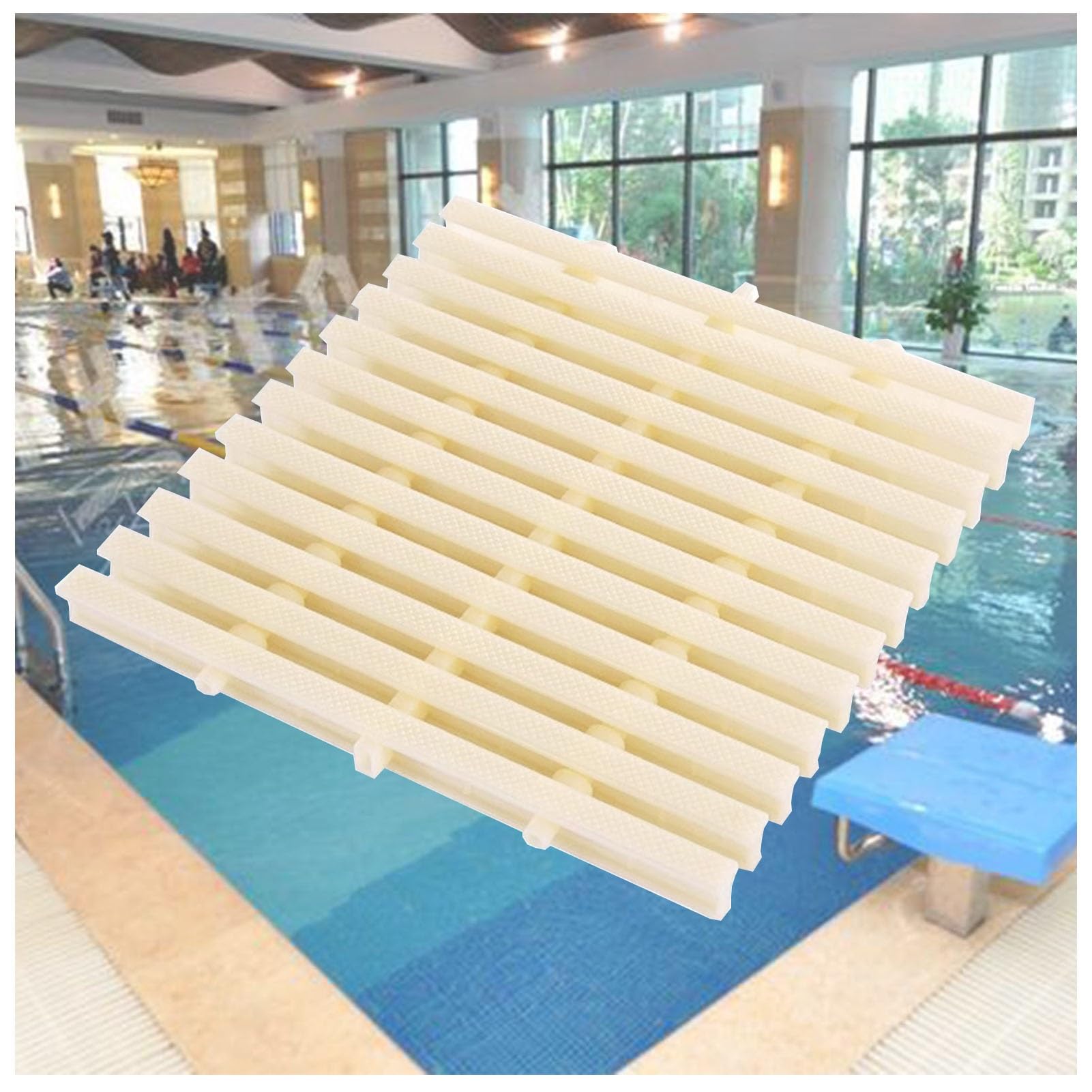 WQPMNYG Outdoor Swimming Pool Grates, 3-Hole ABS Drainage Grille for Swimming Pools, Courtyards & Sidewalks, 25x100CM, 15pcs Bone Color Overflow Drain System