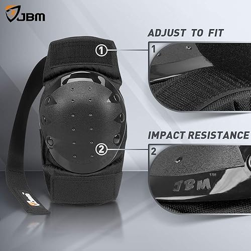 Miniatura 3 de JBM Rodilleras para adultos y niños, coderas y muñequeras para patinaje en línea, patinaje sobre ruedas, monopatín, scootering Negro