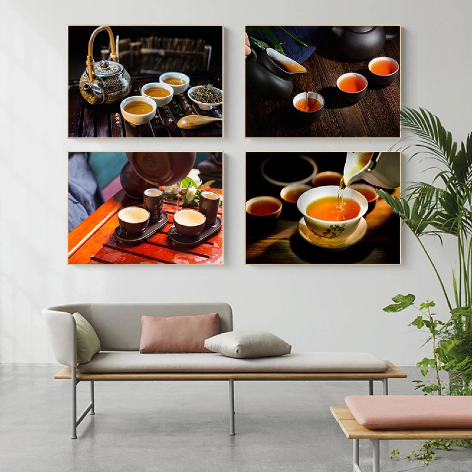 Amazon｜中国茶文化絵画茶碗磁器ポスター美学写真中国茶室壁アート装飾 