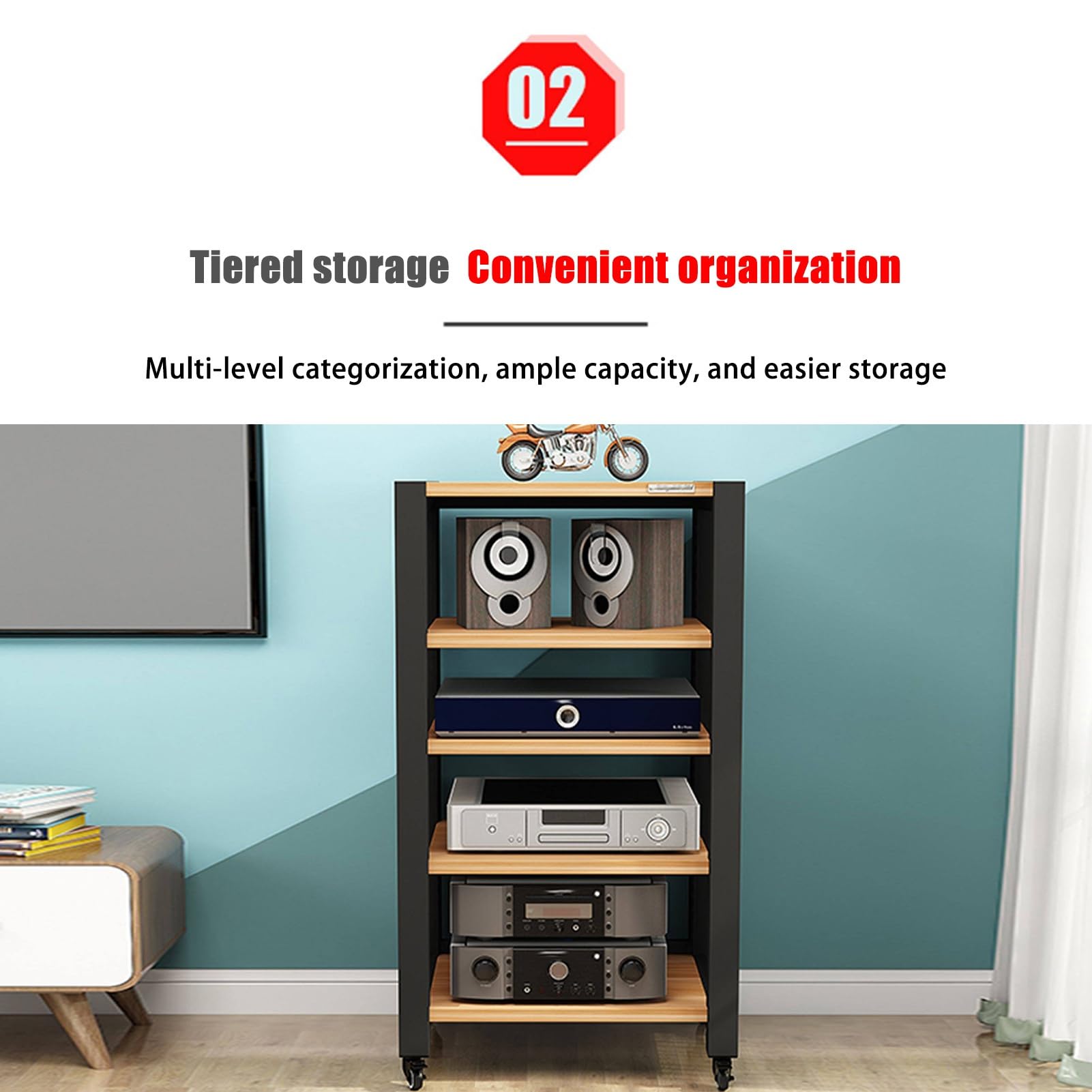 Wieża do Stojaków Audio, Gramofon CD, Odbiornik Stereo, Szafka na Sprzęt AV, Stojaki I Stojaki Stereo z Kółkami, Stojak Stereo do Domu, Biura, Teatru(Brown,3 tier 64cm/25.1in)