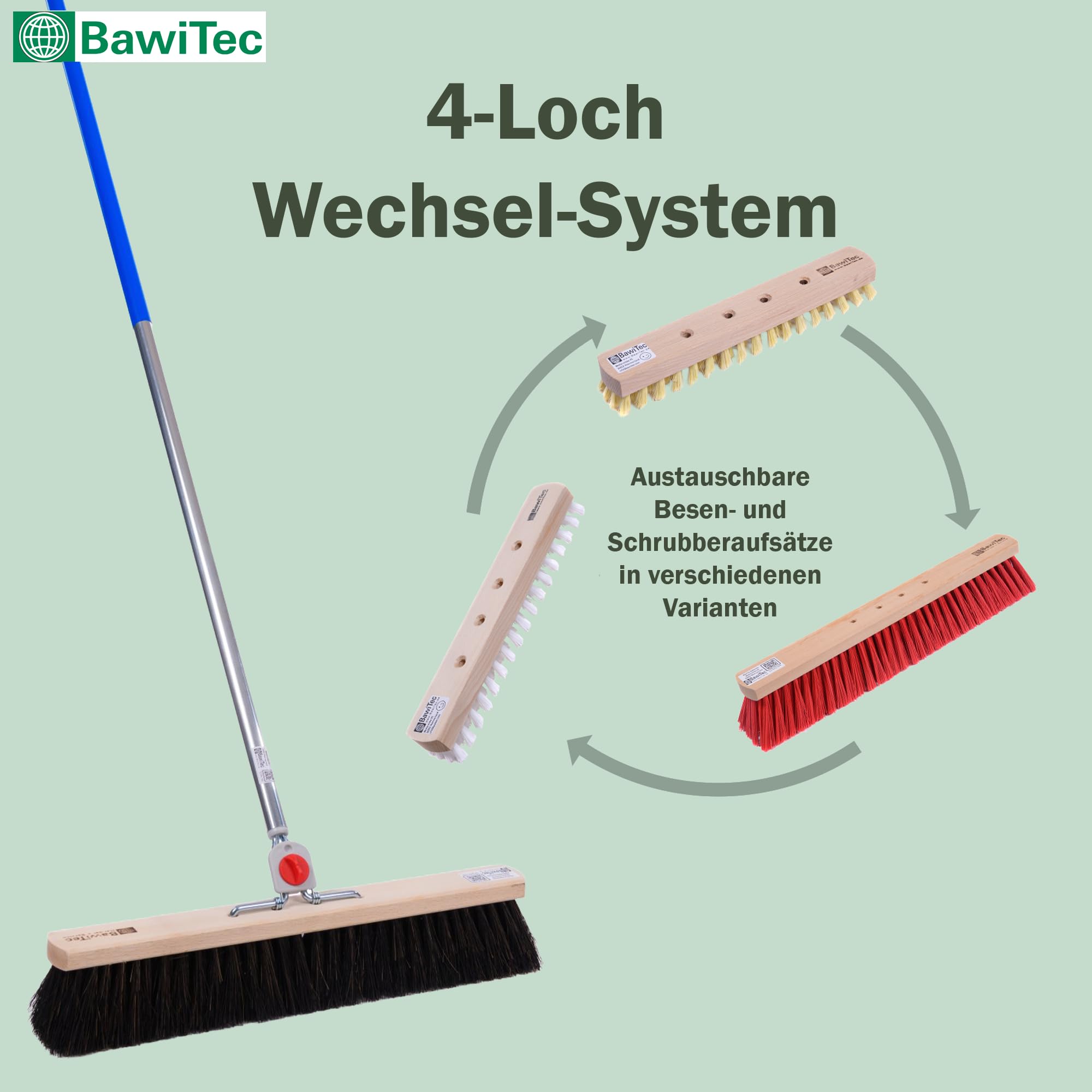 Straßenbesen Arenga Borsten Besen 40cm mit 4-Loch-System Stiel Alustiel
