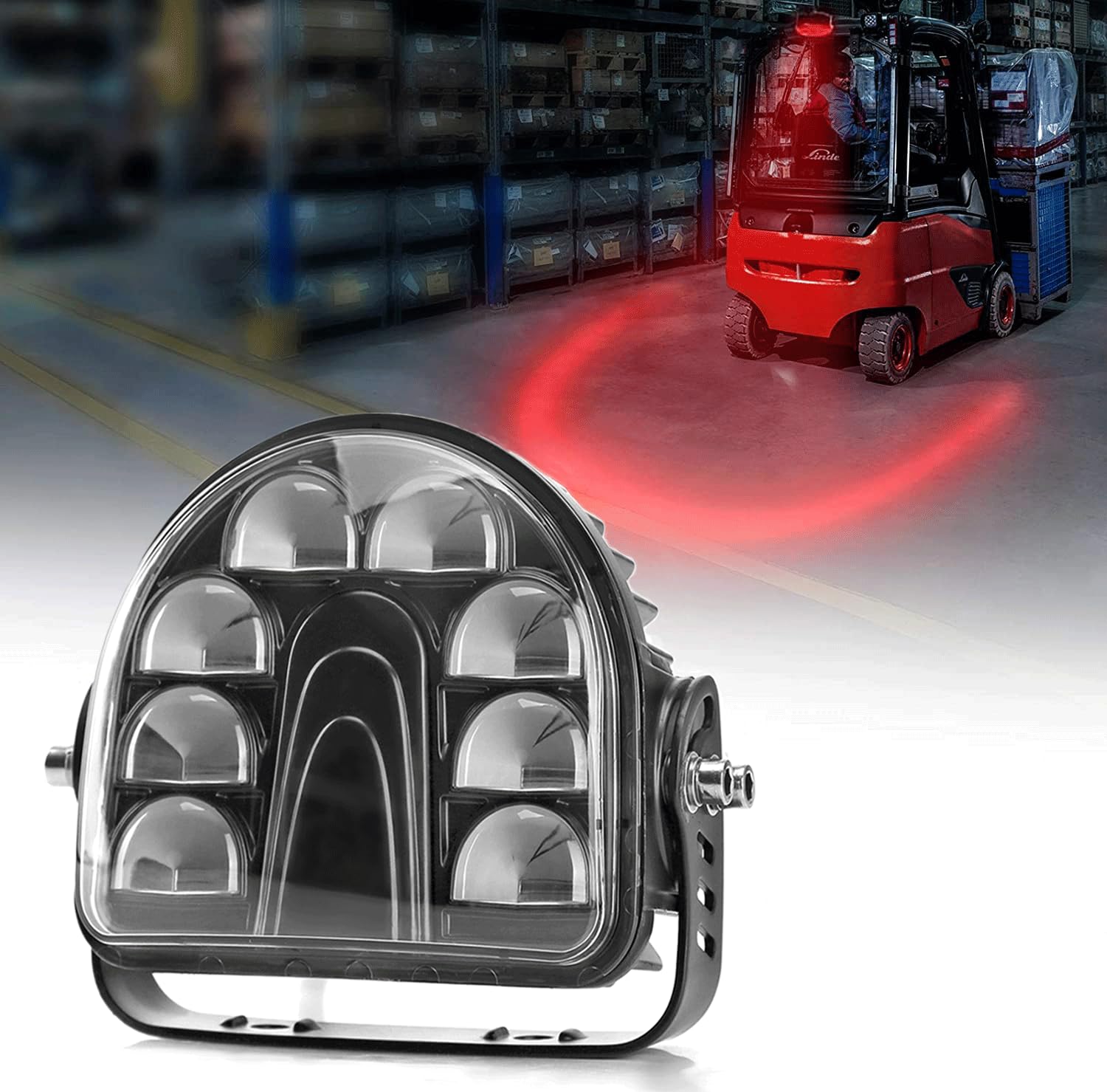 Upgraded LED Forklift Lights Red Arc Safety Light, 40W DC 10-110V Forklift Zone Light Reverse Light, Forklift Safety Lights for Pedestrian Warning, Forklift Accessories for Driver