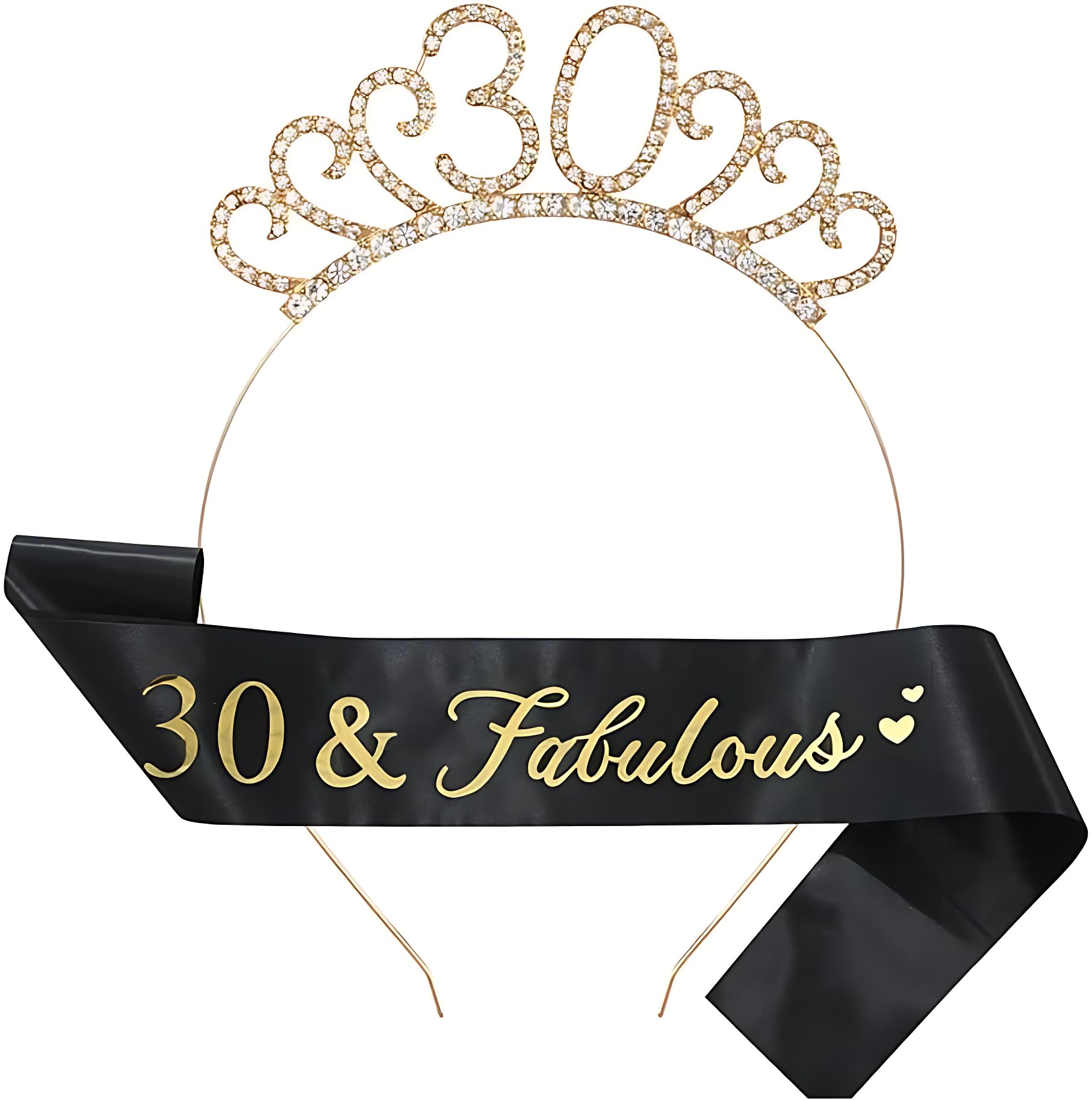 Tsangbaby 30th Birthday Sash and Crown Set for Women, Rhinestone Crystal Tiara Headband, 30th Birthday Decorations for Fun Party Favors Gift Party Supplies (Black)