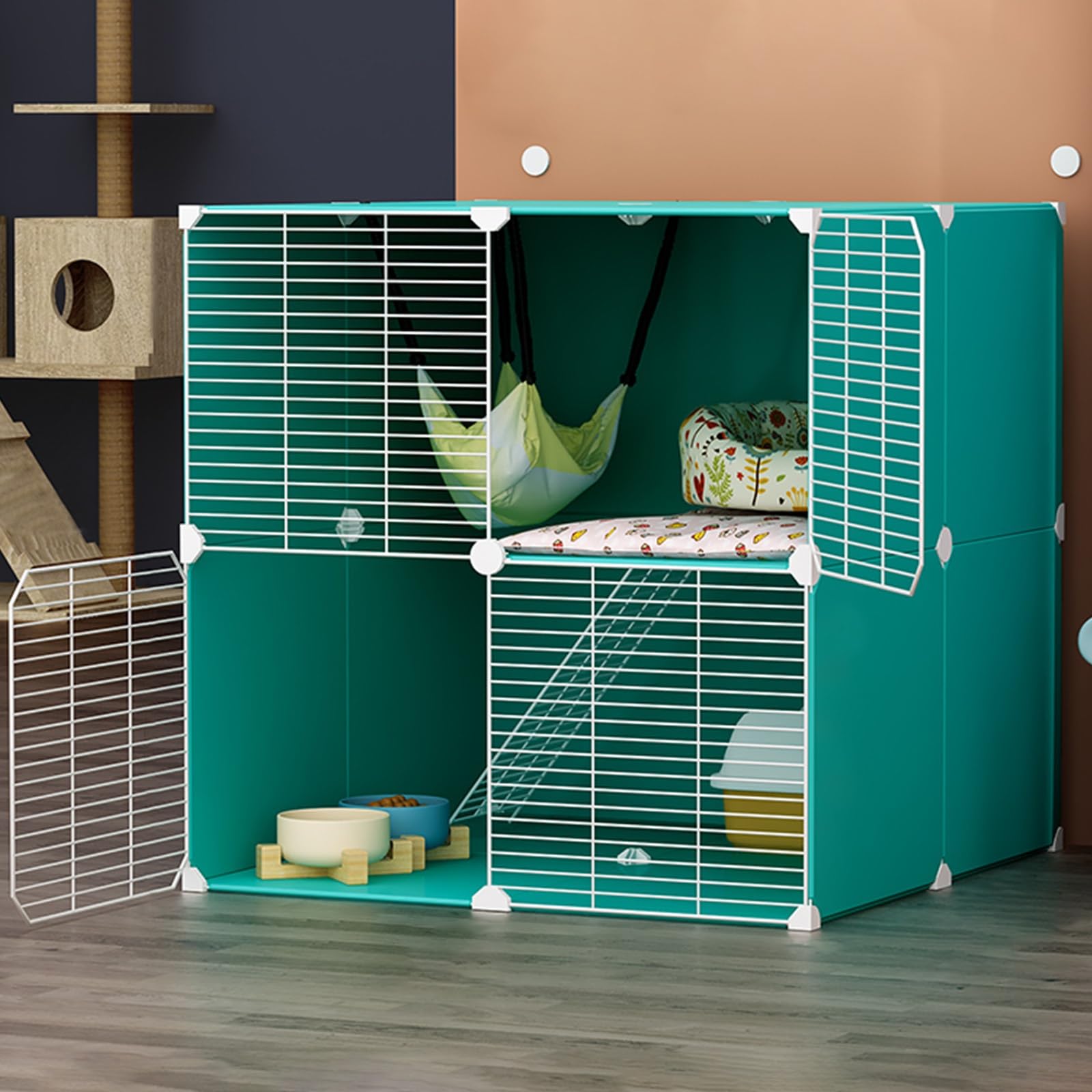 Cage pour chat bleu de 71x71 cm, parc à chatons intérieur en métal