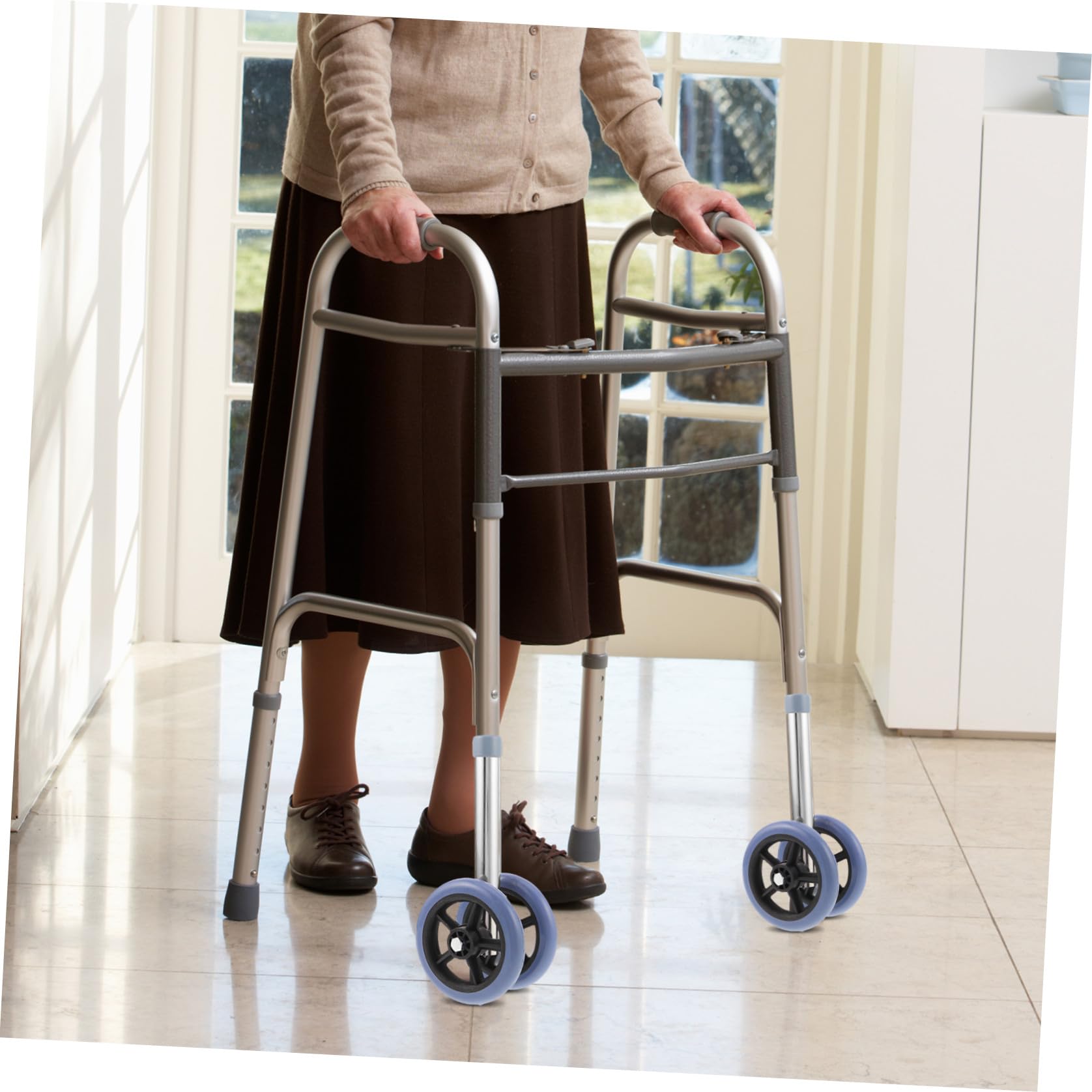 DOITOOL 1 Coppia Ruote per Deambulatore Regolabili in Gomma e Metallo, Accessori per Deambulatori Pieghevoli Tecnologia Antiusura, per Uso Ospedaliero e Domestico