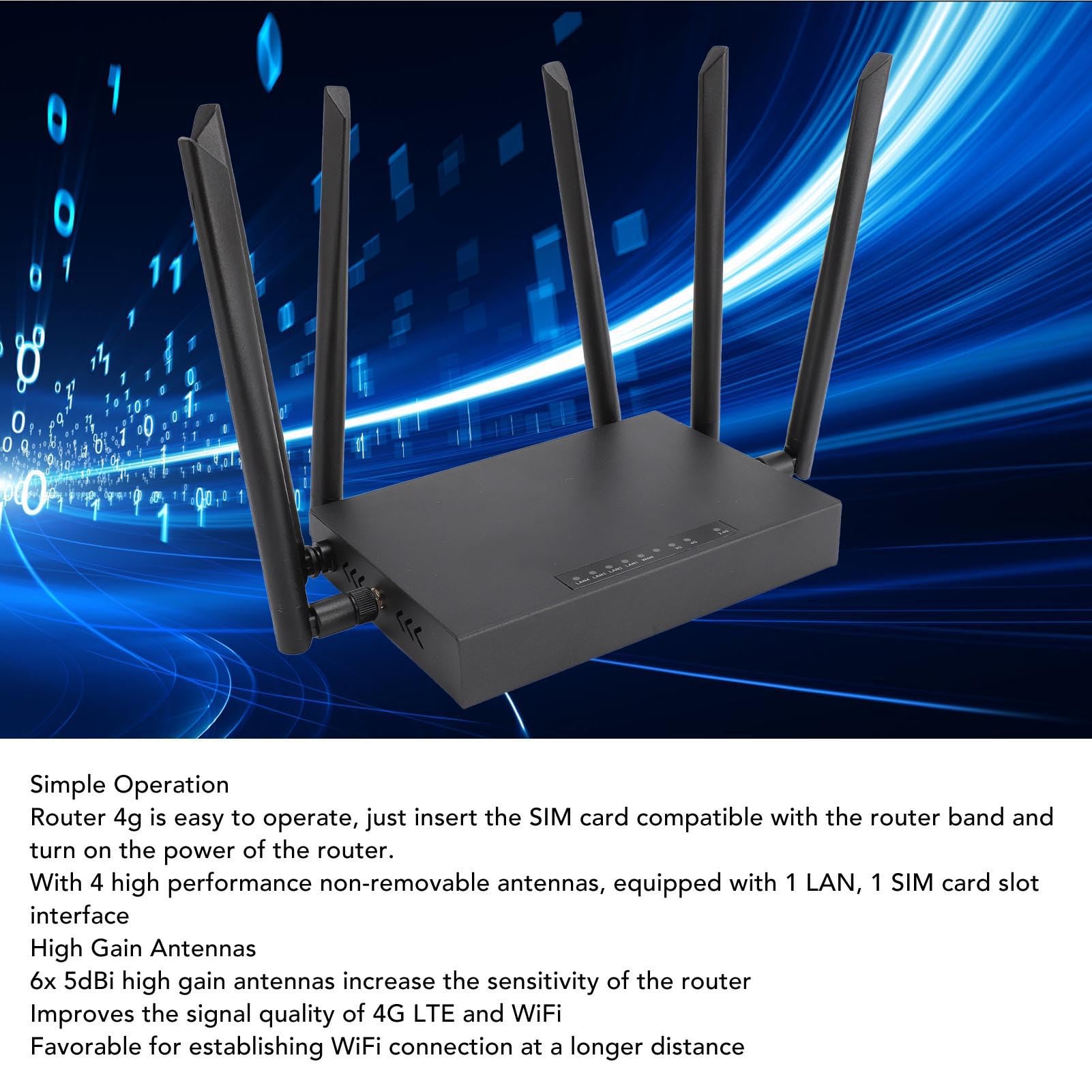Tangxi Dispositivo Hotspot da 300 Mbps, Modem Router 4G LTE Sbloccato con Slot per Scheda SIM, 6 Antenne Ad Alto Guadagno, Router WiFi Mobile per Ufficio (Spina Europea)