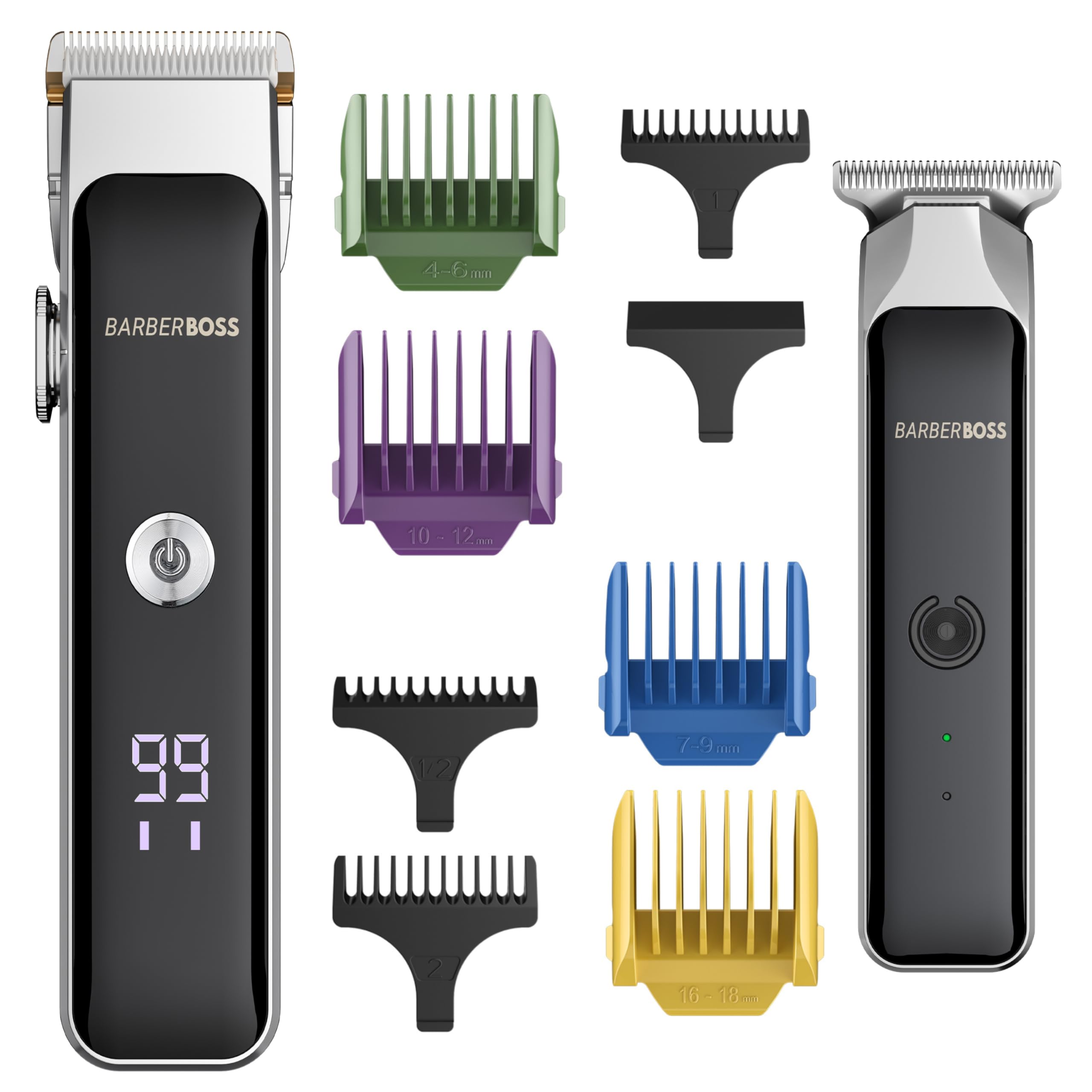 Barberboss Kit de Recortador de Barba para Hombre, 2 Cortapelos Inalámbricos con Dial de Precisión, Cortapelos Facial para Hombre, Indicador LED y Carga USB, Set de Cuidado Portátil
