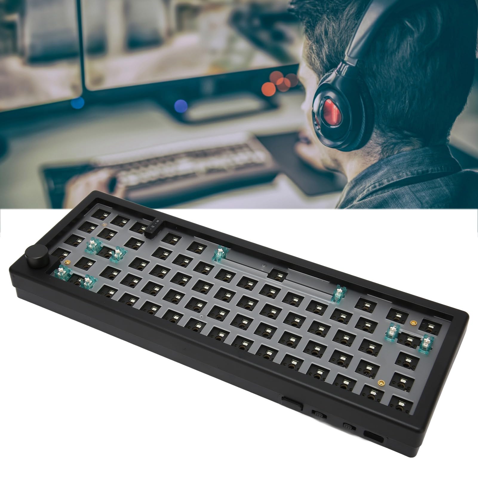 BROLEO Kit de teclado, tres modos de conexión de teclado 5.0, kit de bricolaje, carcasa ABS intercambiable en caliente con perilla para oficina (#2)