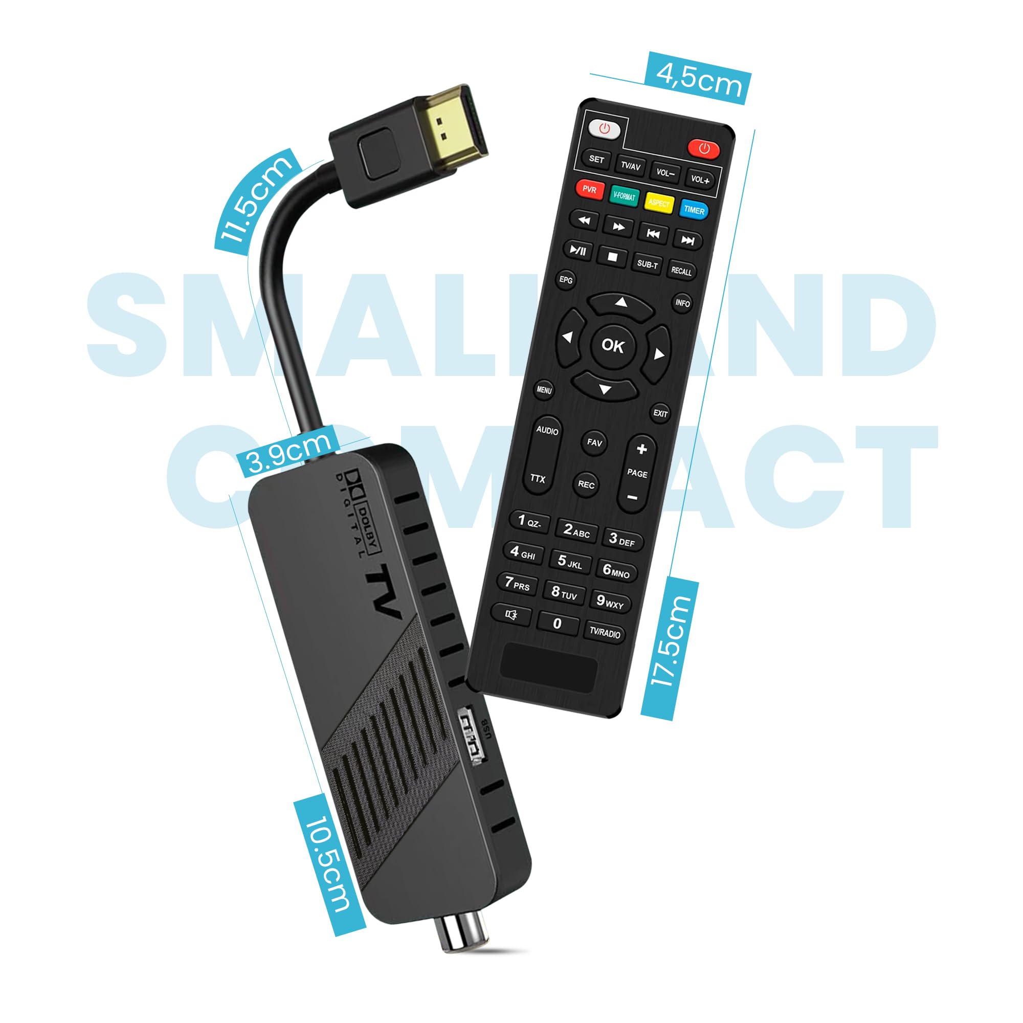Leyf Décodeur DVB-T2 TNT Full HD 1080P HEVC H265, HDMI/AV USB, Télécommande 2en1