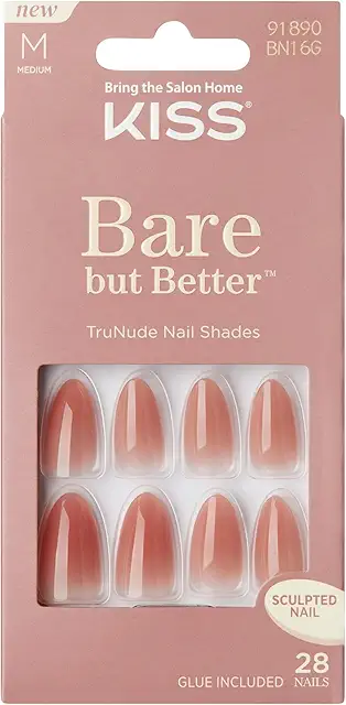 KISS Bare-But-Better Fairest Nude Fake Nails - 31 Ct Almond Medium Length