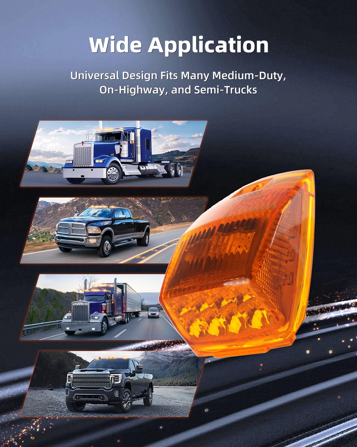 LBRST 5 x 17 Diodes AmberLens Truck Cab Marker Light Top Roof Running Lights 2 x AmberLens 17 Diodes Fit for Kenworth/Peterbilt/Freightliner/Mack/Western Star Truck Trailer