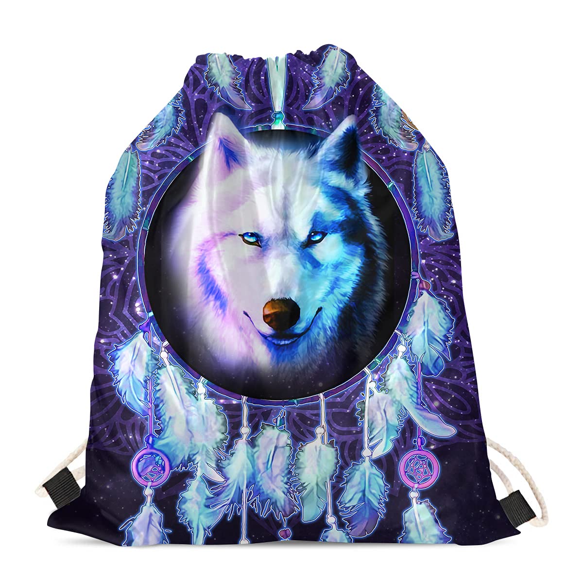 Binienty Kordelzug-Rucksack – Leichter Turnbeutel, 41x34 Cm, Wasserabweisend, Mit Wolfspaar-Print