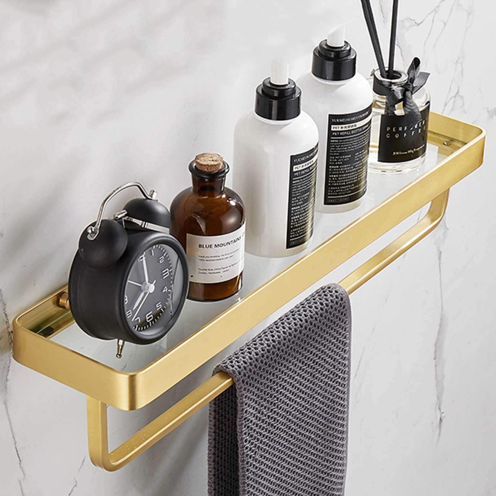 Estante de baño de cristal, estantes de ducha sin taladrar para organizar artículos de tocador y decoración, instalar solución de almacenamiento montada en la pared