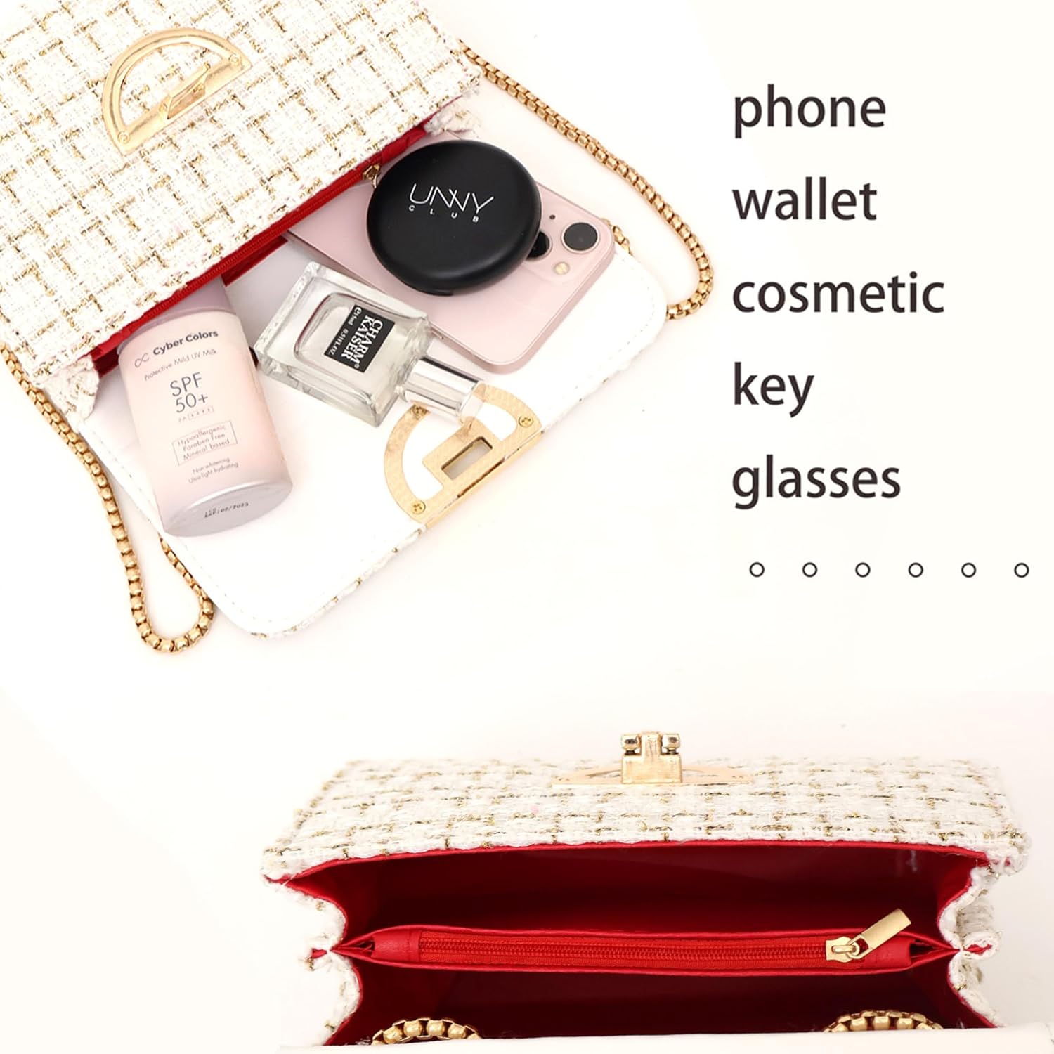 Women Tweed Small Shoulder Bag Handbag and Purse Fashion Ladies Chain Quilted Crossbody Bag Evening Bag Clutch - Image 5