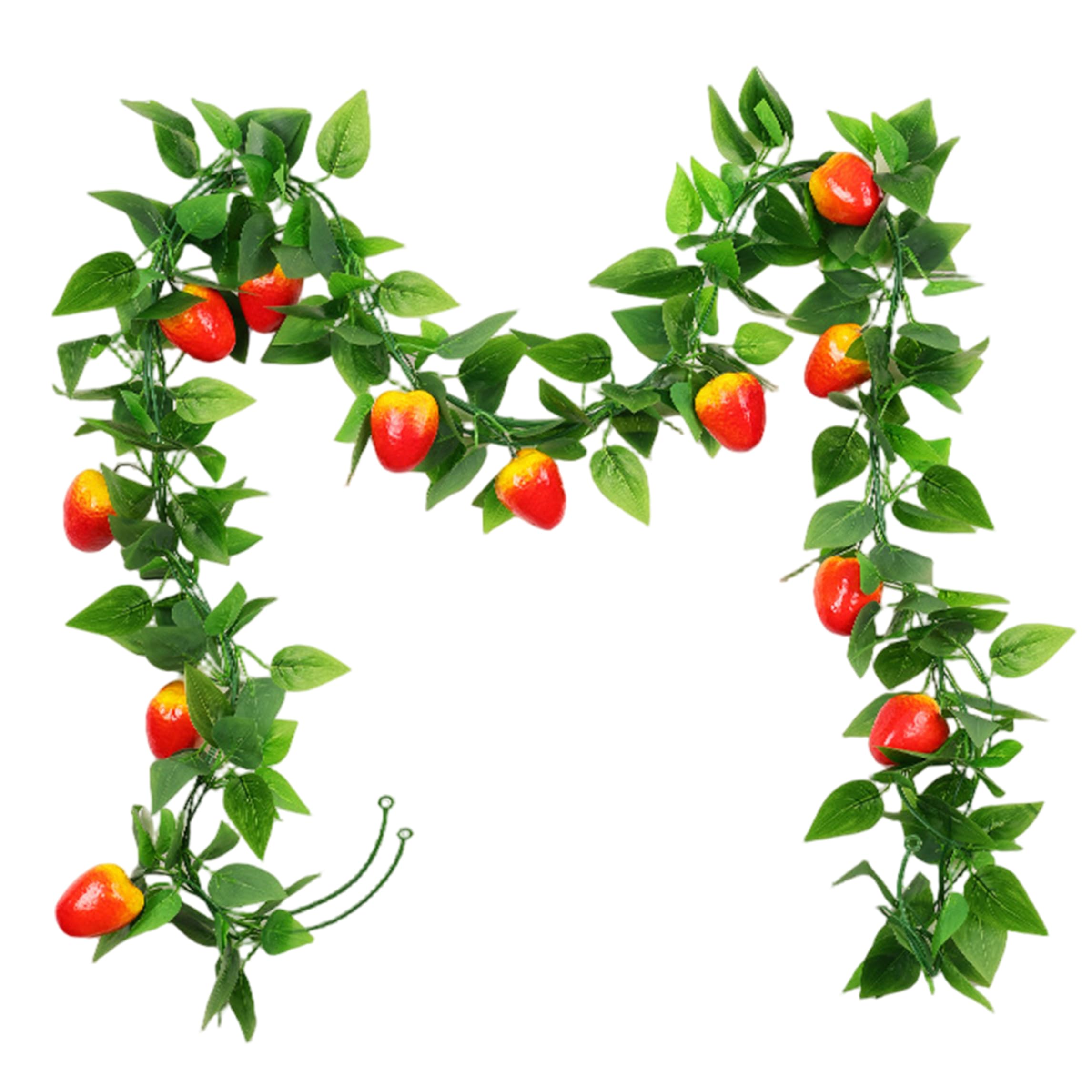 Nukinp 4PCS Strawberry Garland, Artificial Strawberry Vines with Realistic Fruits & Leaves for Kitchen Living Room Garden, 8ft, Green & Red