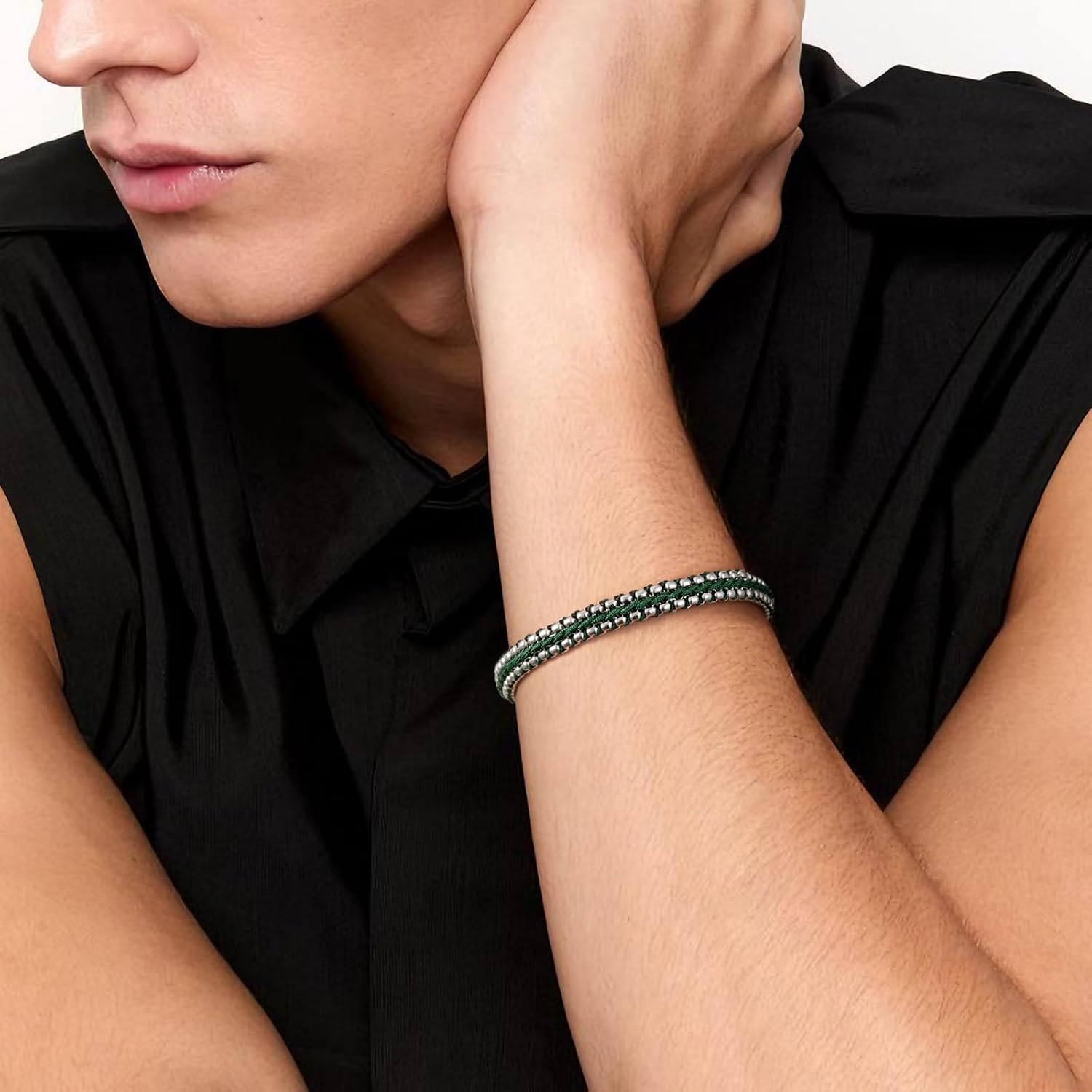 Braided Bracelet for Men, Stainless Steel Nylon Rope String Bracelets, Handmade Fashion Handmade Jewelry Gifts