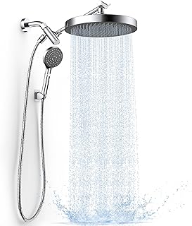 FASDUNT High Pressure Rain Shower Head with Handheld Spray Combo, 10" Rainfall Shower Head with Adjustable Integrated Extension Arm, Detachable Dual Shower Heads with 80" Long Stainless Steel Hose